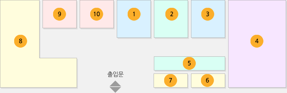 정선군 농업기술센터의 1층 안내도입니다. 출입문으로 들어와서 정면에 정선군 로컬투어 사업단이 있고 오른쪽으로 종합진단실, 상담실, 기술연구과가 있습니다. 상담실의 뒤쪽에는 전산실과 당직실이 있습니다. 이렇게 오른쪽으로 끼고 돌면 다시 출입문으로 돌아옵니다. 출입문의 왼쪽에는 유통축산과, 그 왼쪽에 남자화장실, 여자화장실이 있습니다.